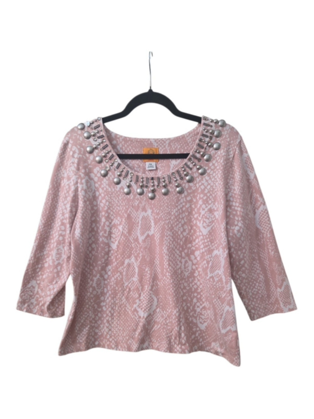 Ruby Rd Petite PXL Embellished Snakeskin Print 3/4 Sleeve Top Pink